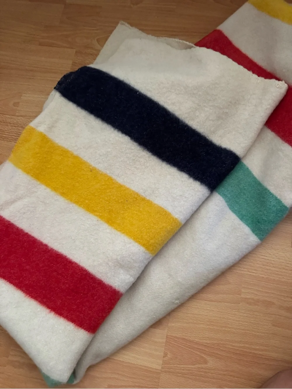 Husdon Bay 5 point Striped Wool Blanket - Cream with Multicolor Stripes